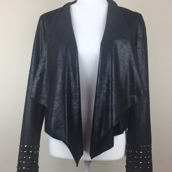 INC faux leather jacket with black studs on cuffs - Picture 4 of 5
